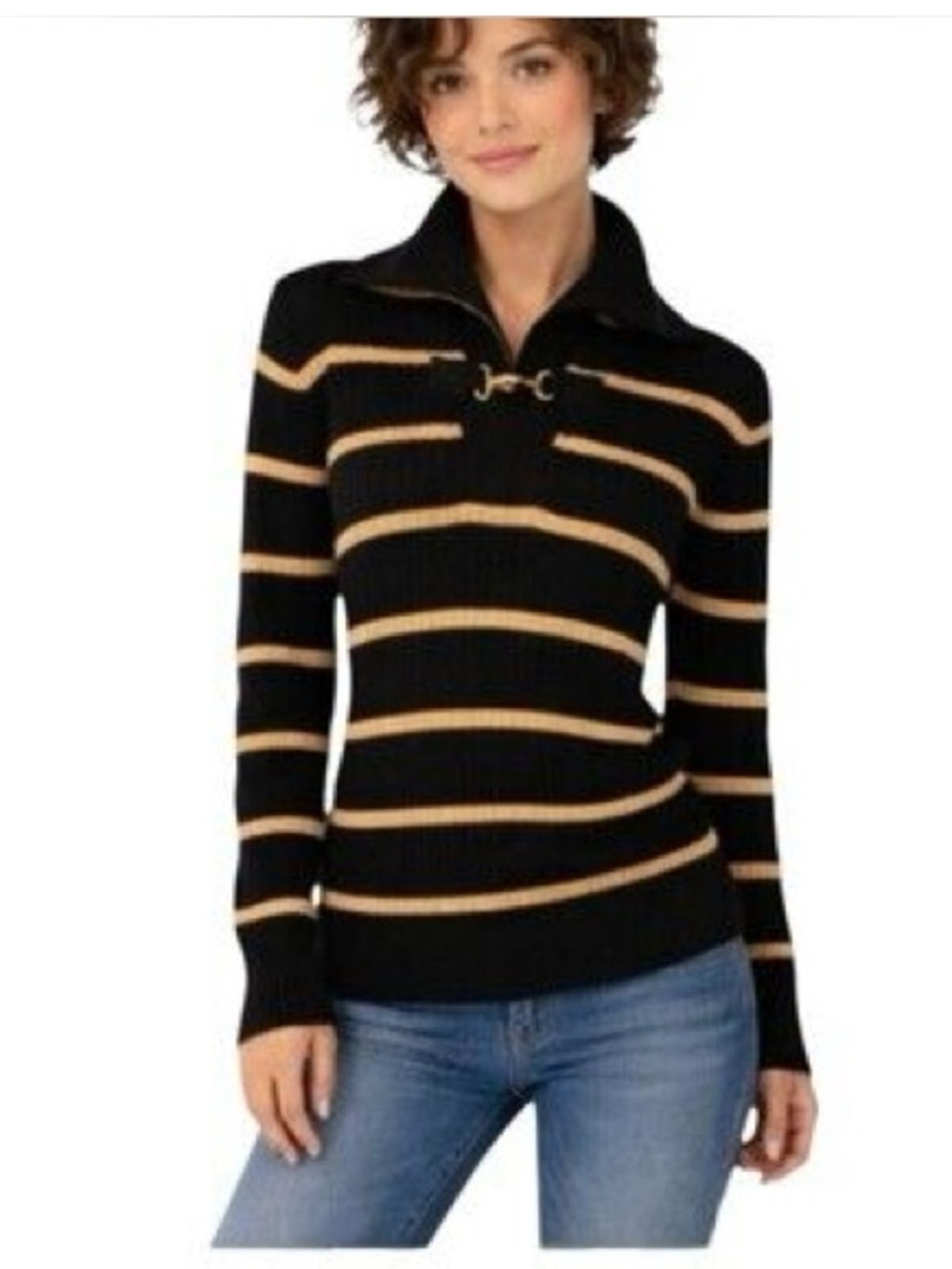 Ralph Lauren Black & Gold Striped Sweater Small